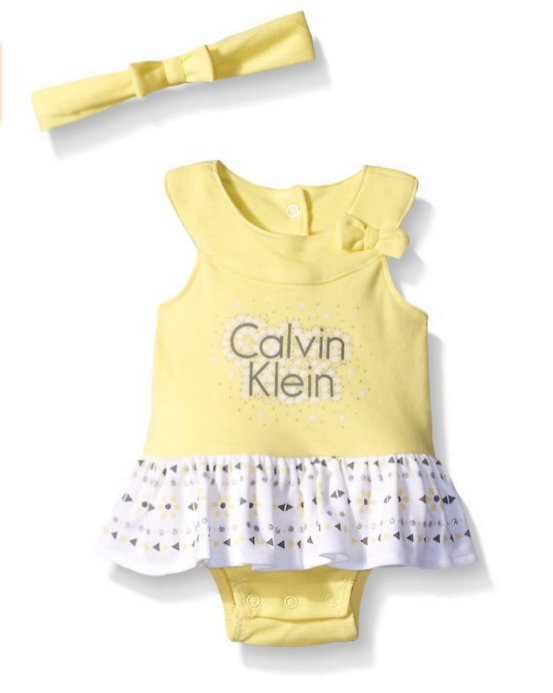 2 Calvin Klein Baby Girls Yellow Combed Interlock Sunsuit with Headband  Clothing