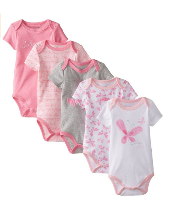 3 Calvin Klein Baby Girls  5 Packs Short Sleeve Bodysuits Pink and Gray  Baby