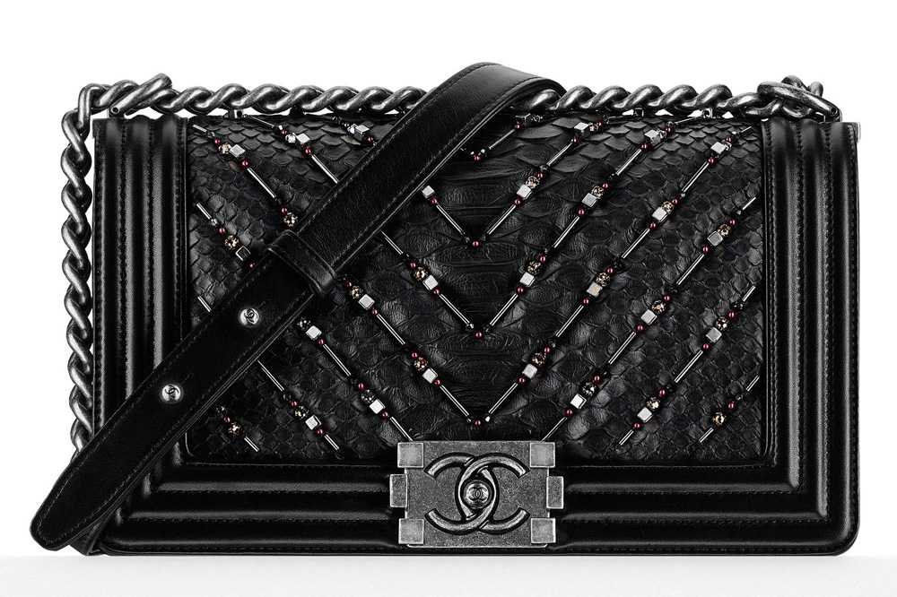 Chanel-Boy-Bag-Embroidered-Python-Black