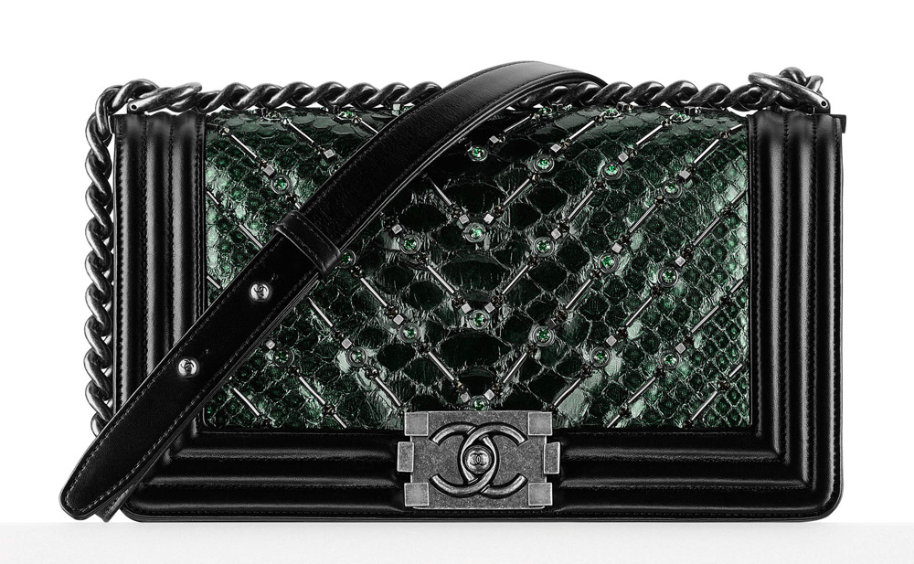 Chanel-Embellished-Python-Boy-Bag-Green